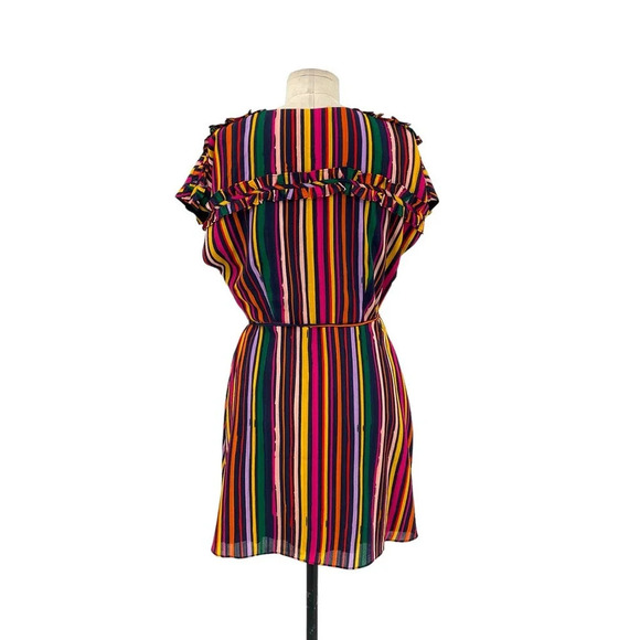 Tularosa Maud Wrap Dress Cherry Red Multi Rainbow Stripe Size Medium - Picture 6 of 9